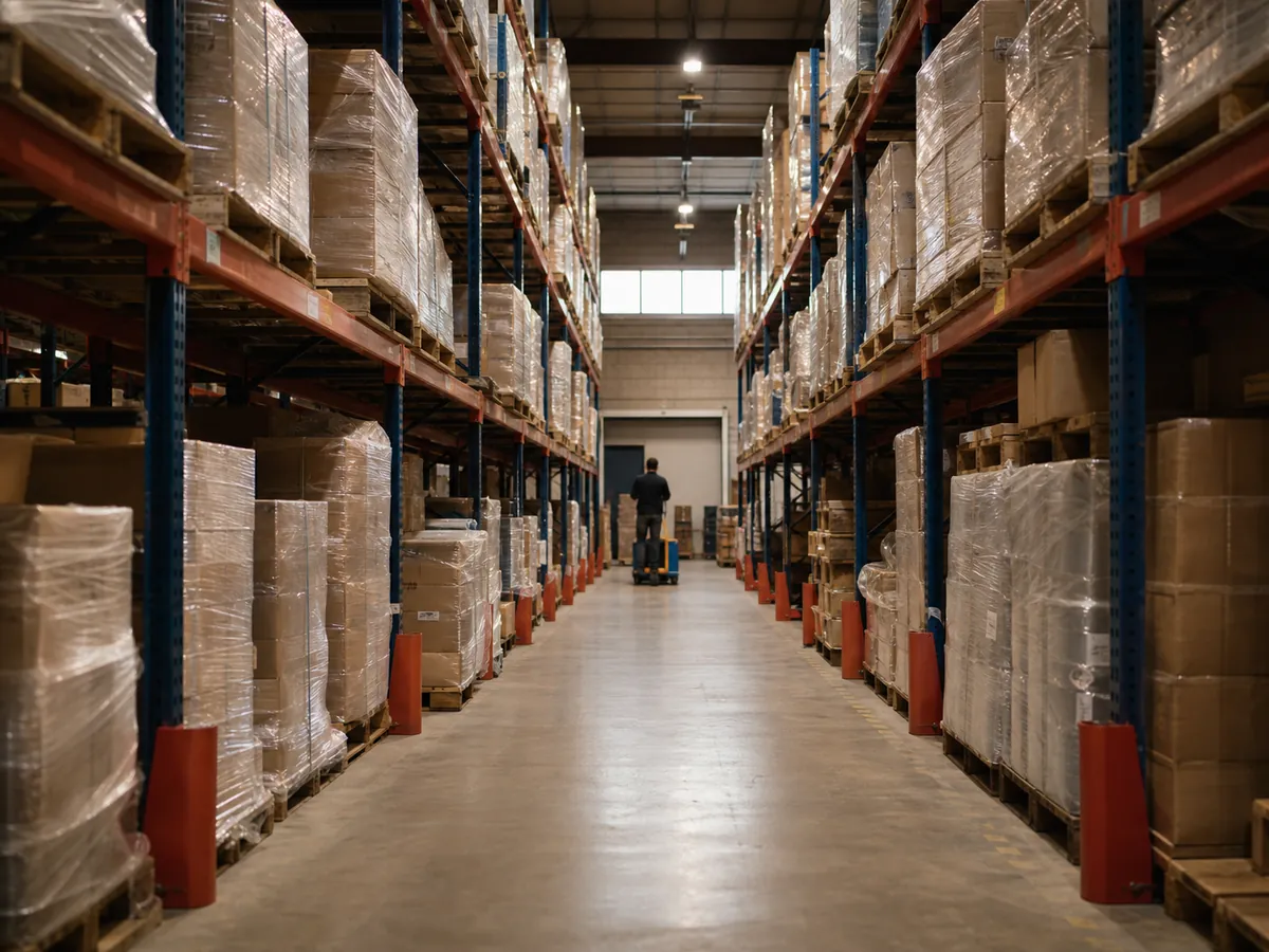 Tall warehouse racking filled with palletized product